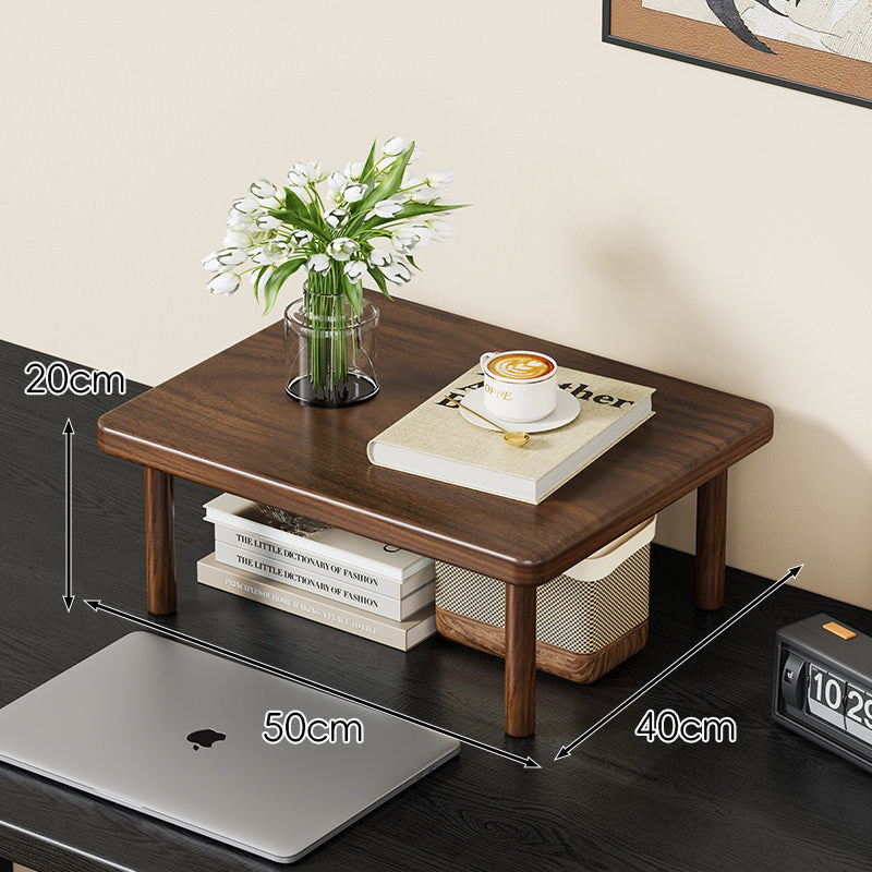 Compact Solid Wood Elevated Desk Display Stand with Under-Shelf Storage and Rounded Leg Design