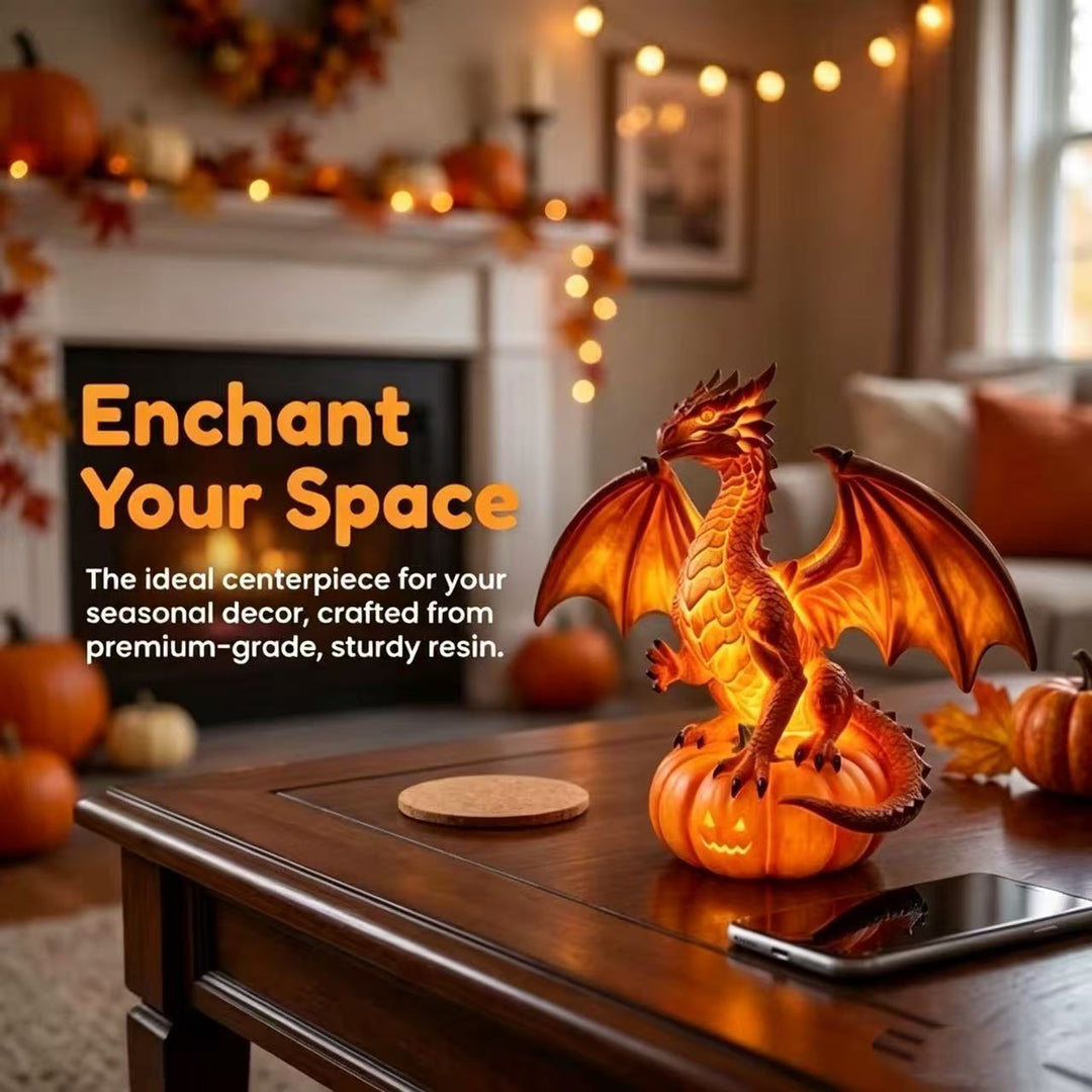 Decorative dragon on pumpkin lamp