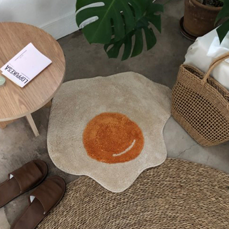 Novelty Fried Egg Shaped Plush Bath and Entry Rug