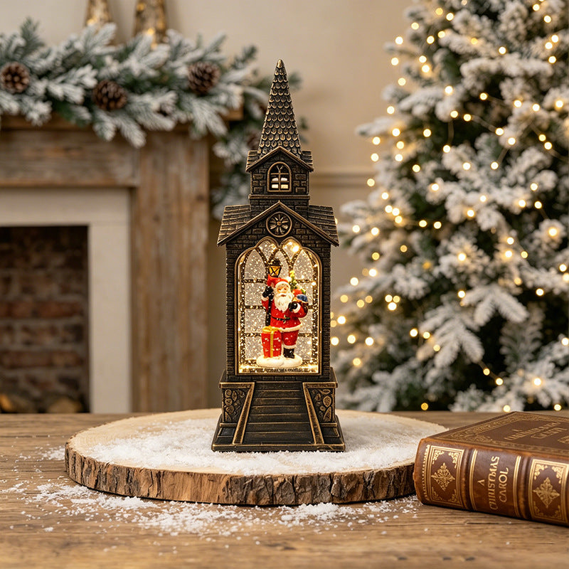 Nostalgic Christmas lantern with illuminated snowman scene