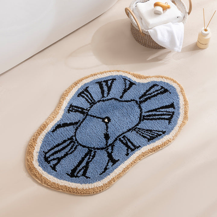 Decorative hand-tufted rug mat in organic clock shape