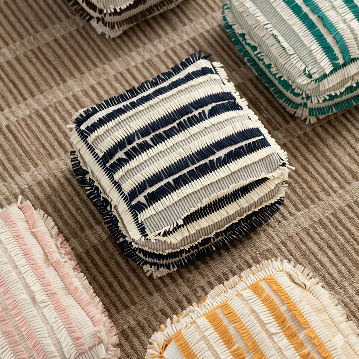 Boho-Pouf floor cushion with textured fringe surface