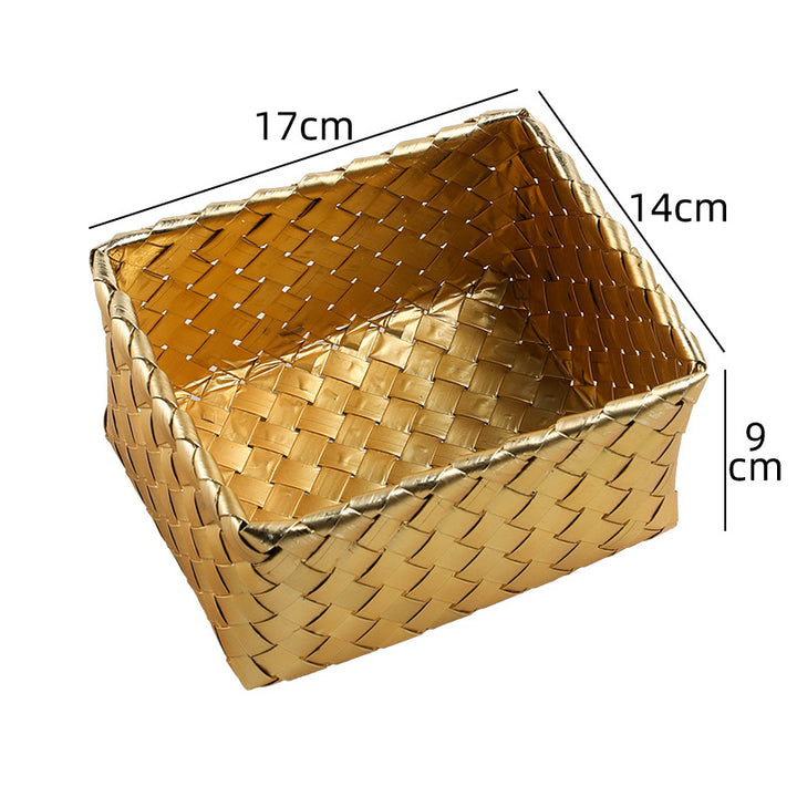 Decorative Woven Storage Basket With Metallic Finish