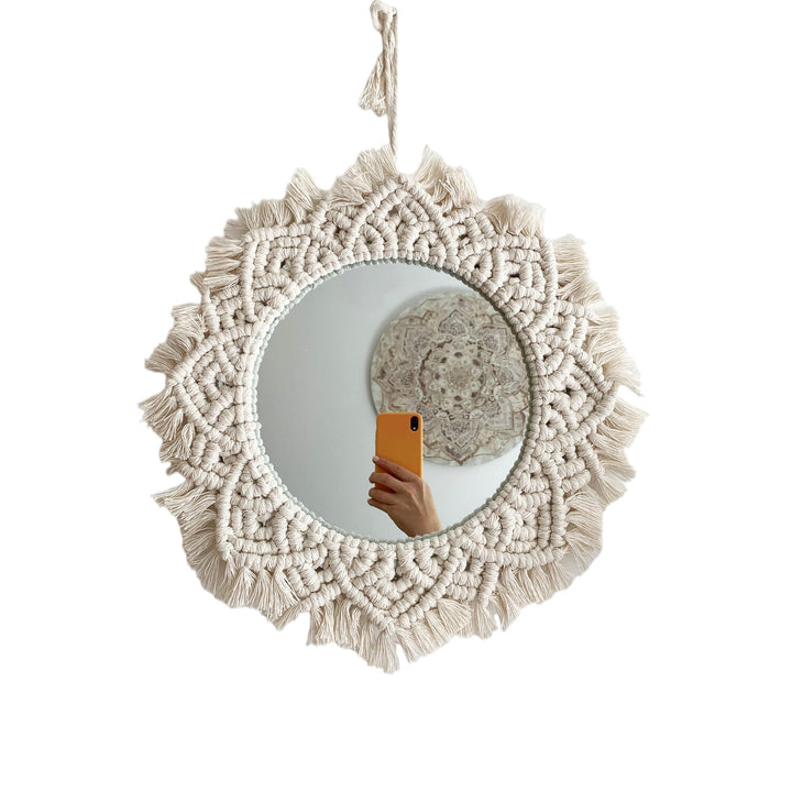 Macrame Wall Mirror with Fringe Detailing