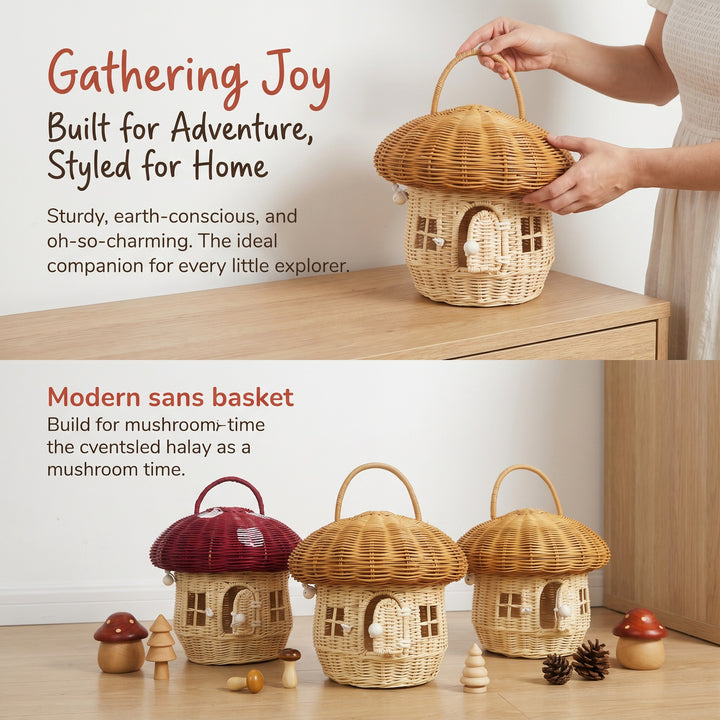 Playful storage basket in mushroom design