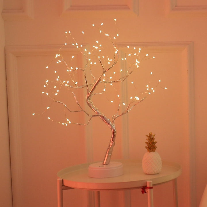 Star-decorated LED branch table lamp with warm micro dimmable lights