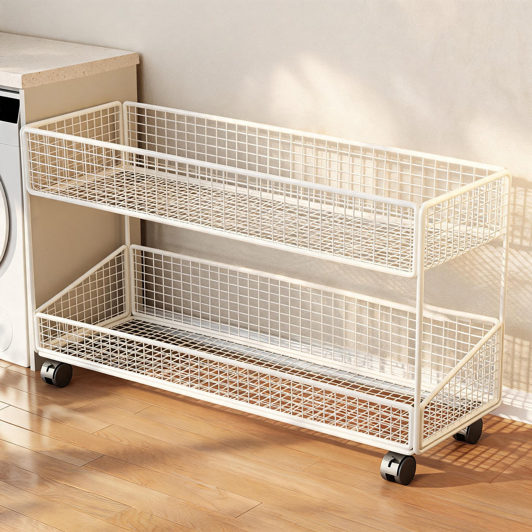 Compact Tiered Metal Mesh Storage Shelf Organizer for Bathroom and Laundry
