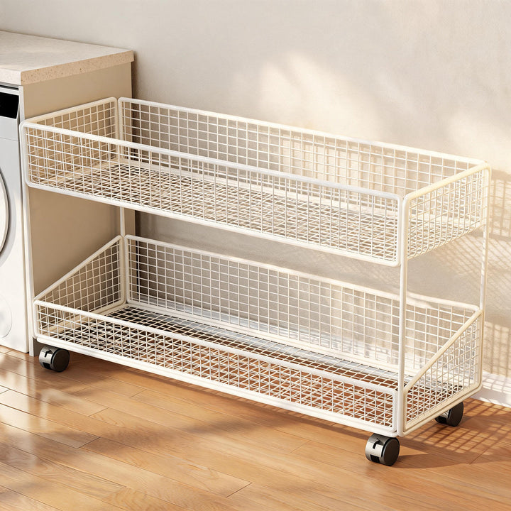 Compact Tiered Metal Mesh Storage Shelf Organizer for Bathroom and Laundry