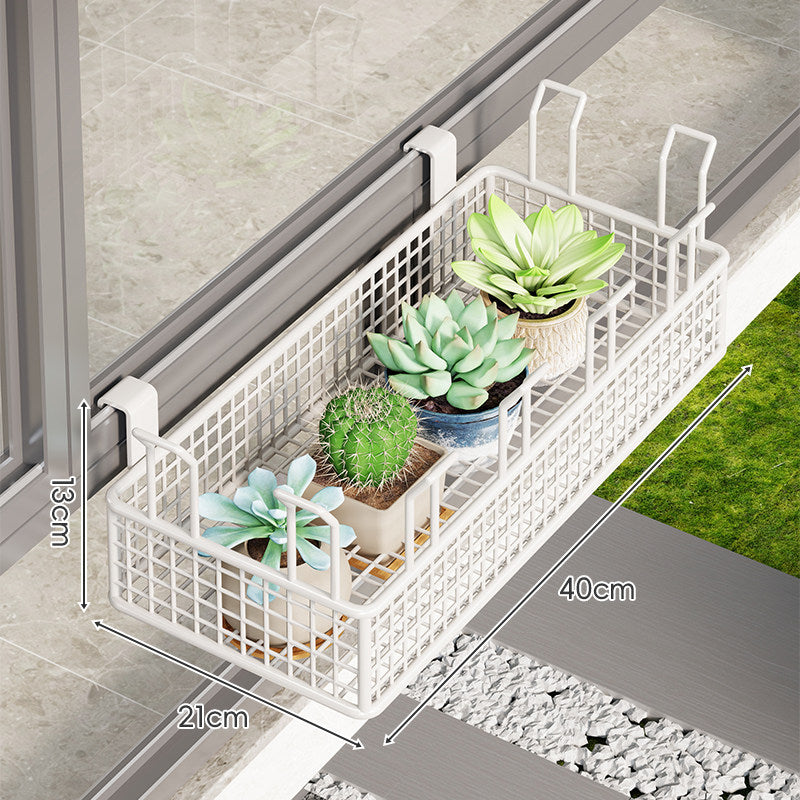 Clamp-On Balcony Rail Planter Basket with Metal Grid Reservoir