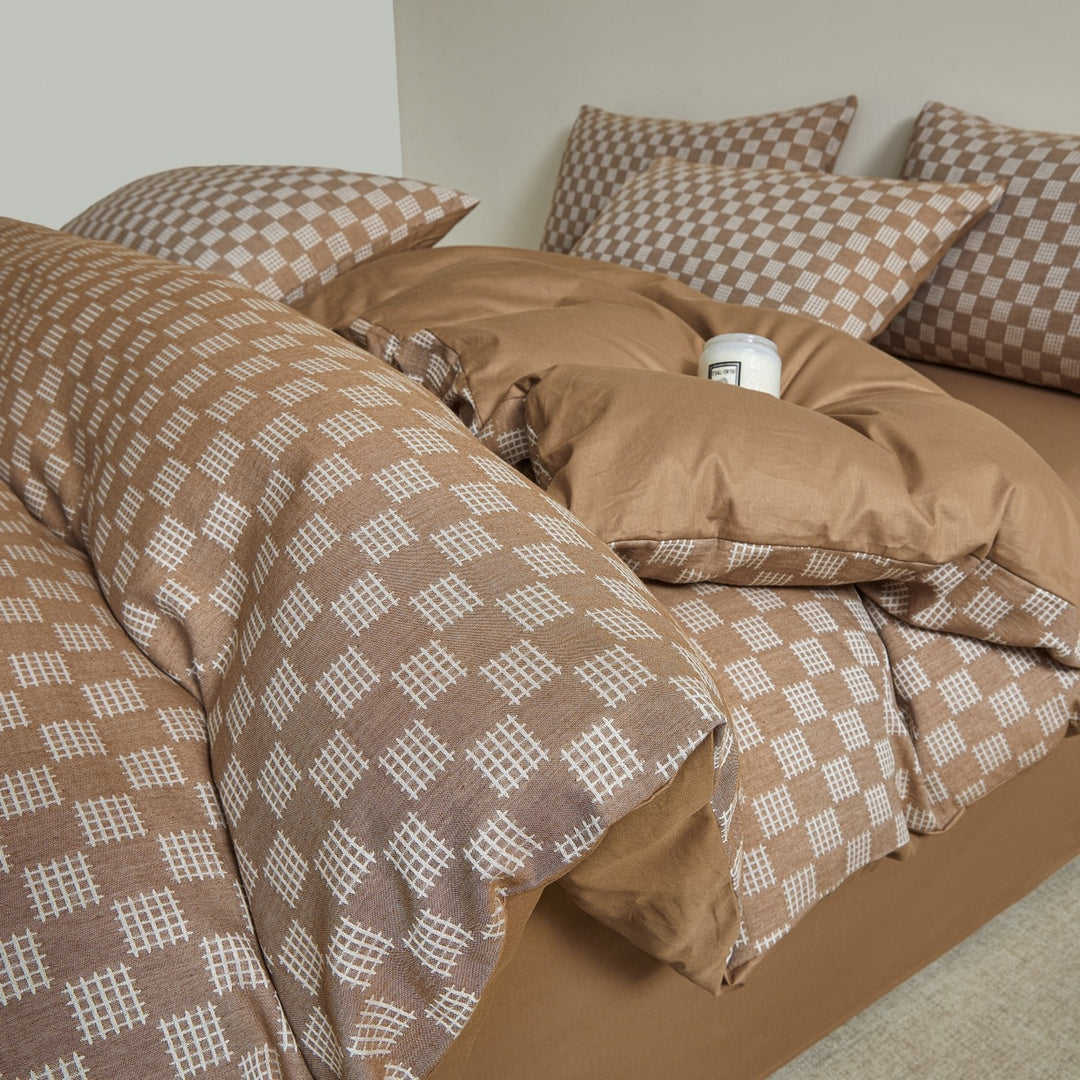 Embroidered Leaf Print Duvet Cover Set