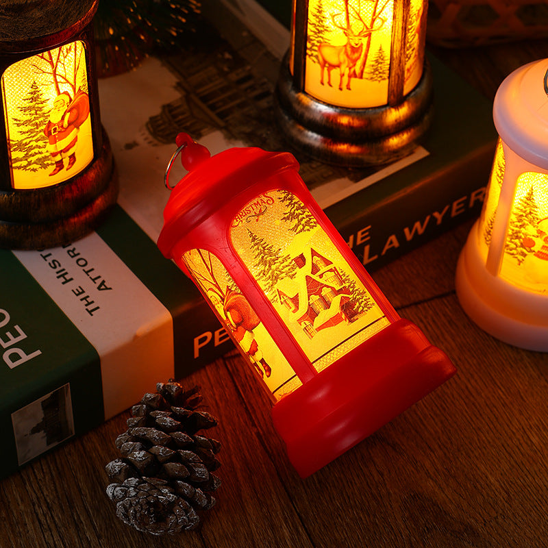 Nostalgic Christmas lantern with glowing Santa Claus motif