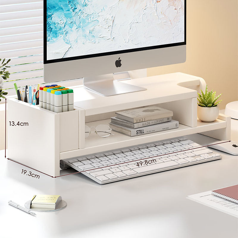 Wooden Monitor Riser with Lockable Drawer and Pen Organizer