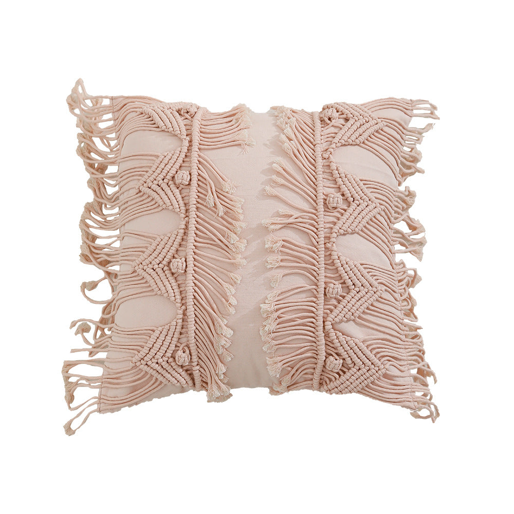 Macrame Front Cushion with Hand-Knotted Fringe Trim