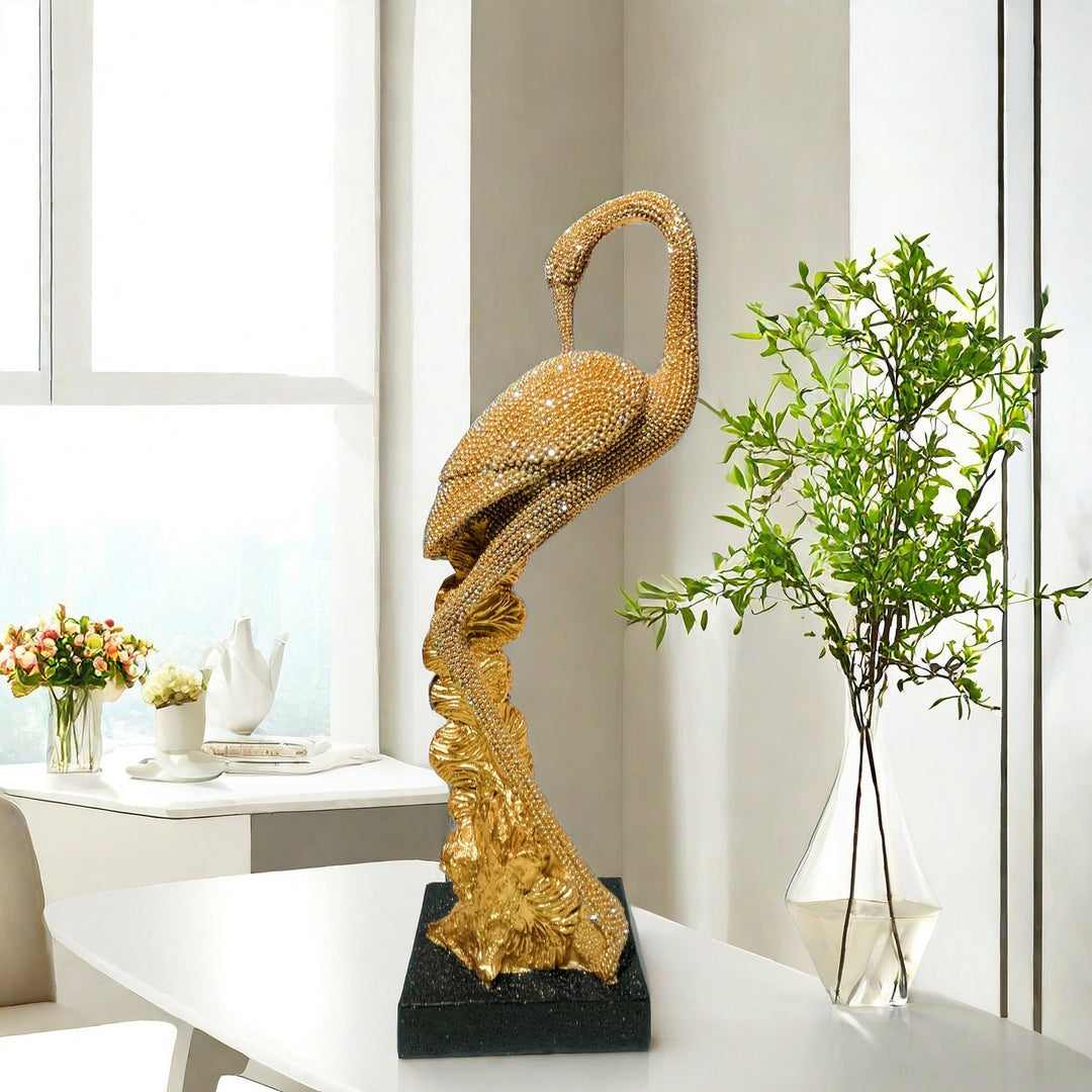 Shiny parrot figure on log