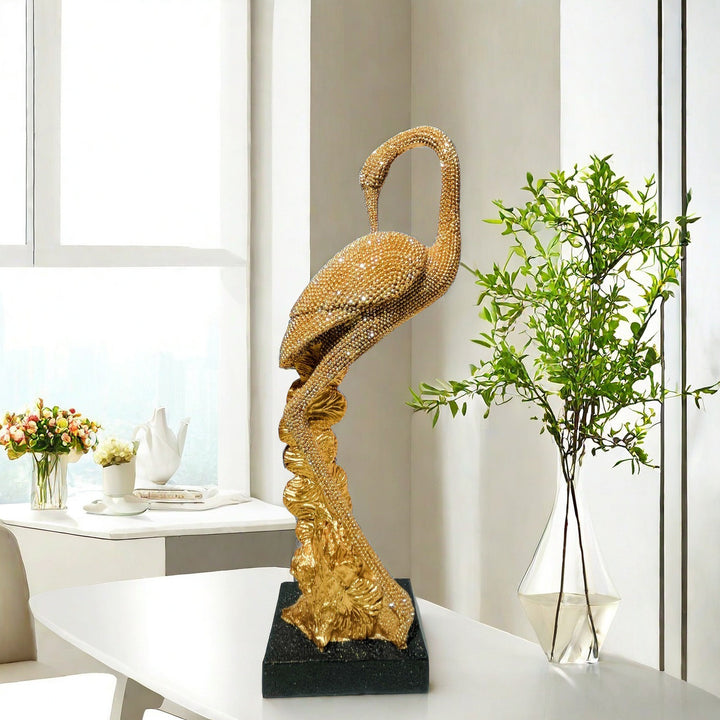 Shiny parrot figure on log