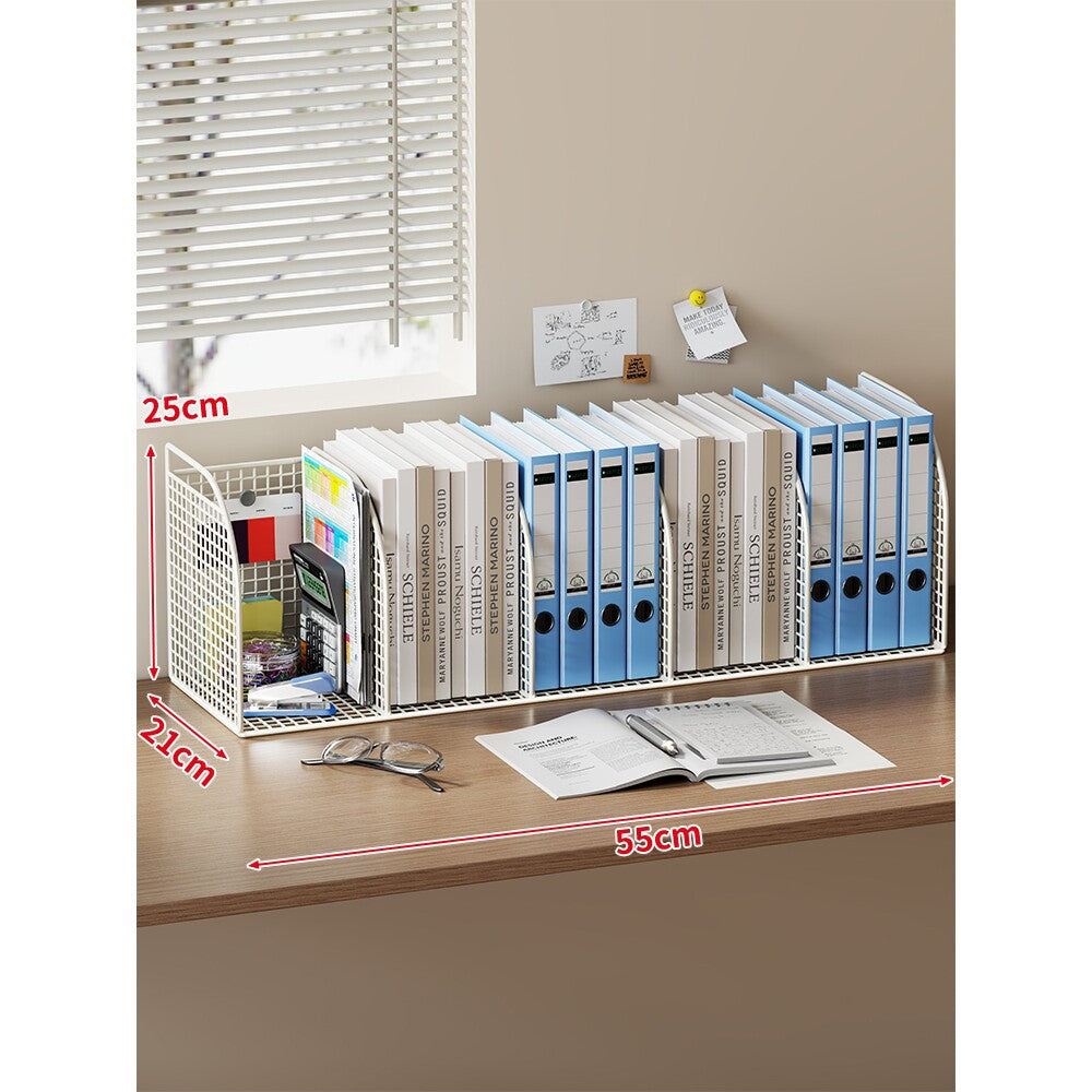 Extra-Wide Modular Metal Desk File Organizer with Adjustable Dividers and Integrated Pen Cup