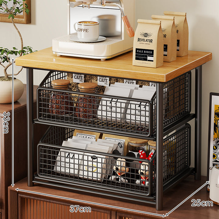 Countertop Espresso Machine Stand with Pull-Out Wire Basket Organizer
