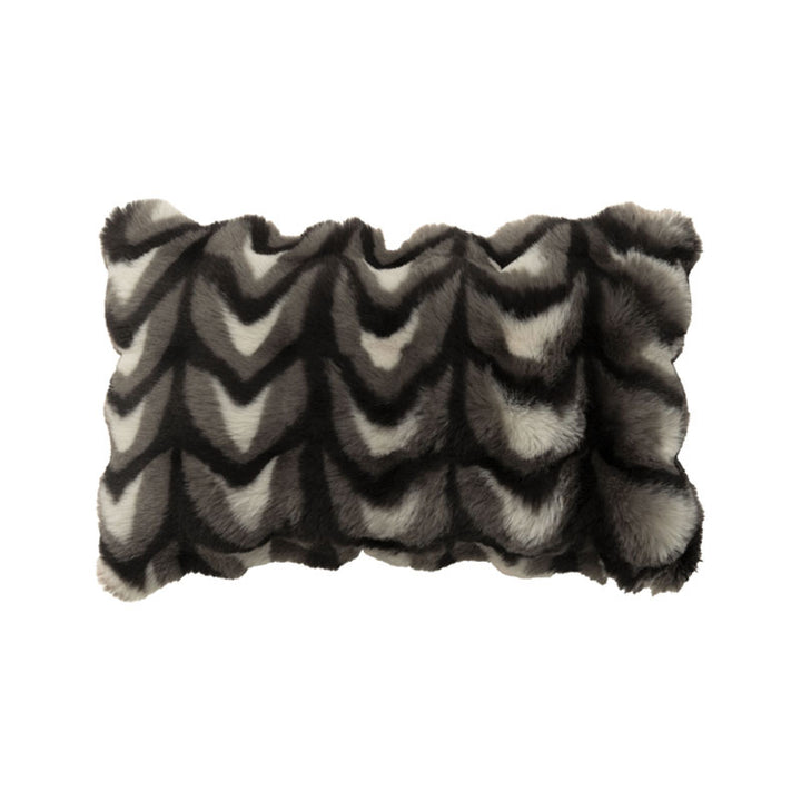 Rectangular faux fur decorative cushion with wavy plush surface