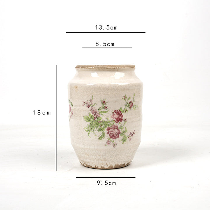 Floral ceramic flower pot with artistic pattern