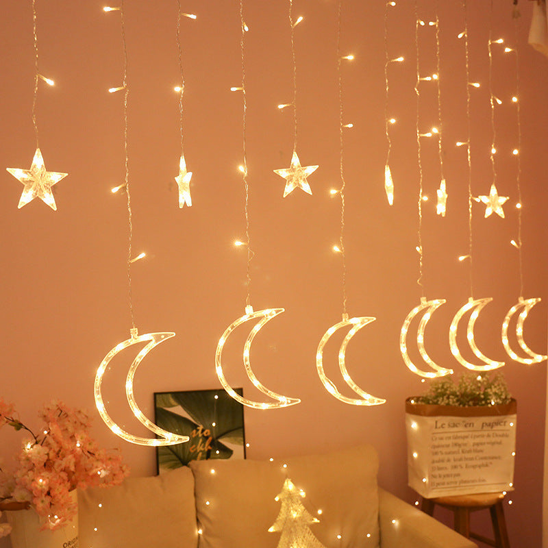 LED Acrylic Hanging Christmas Curtain Light Set with Reindeer Tree Bell and Star Ornaments