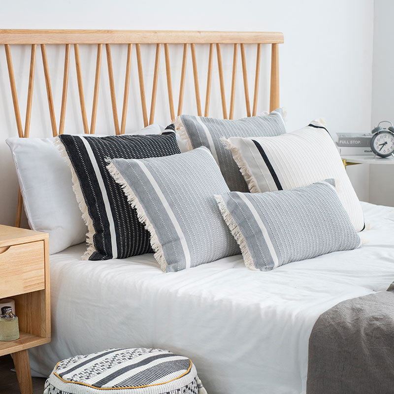 Boho cushion cover with fringes and textured weaving