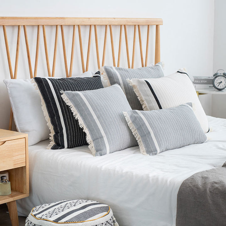Boho cushion cover with fringes and textured weaving