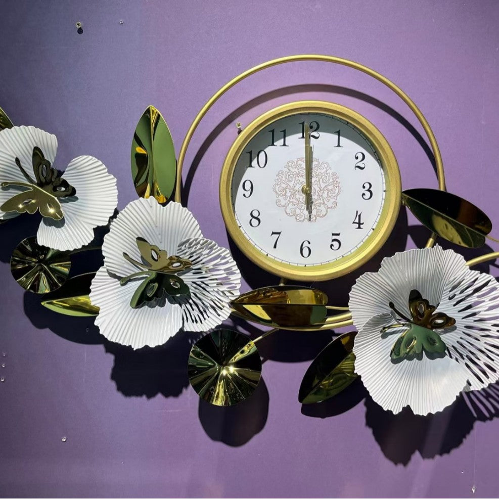Floral Wall Clock with Leaf Design
