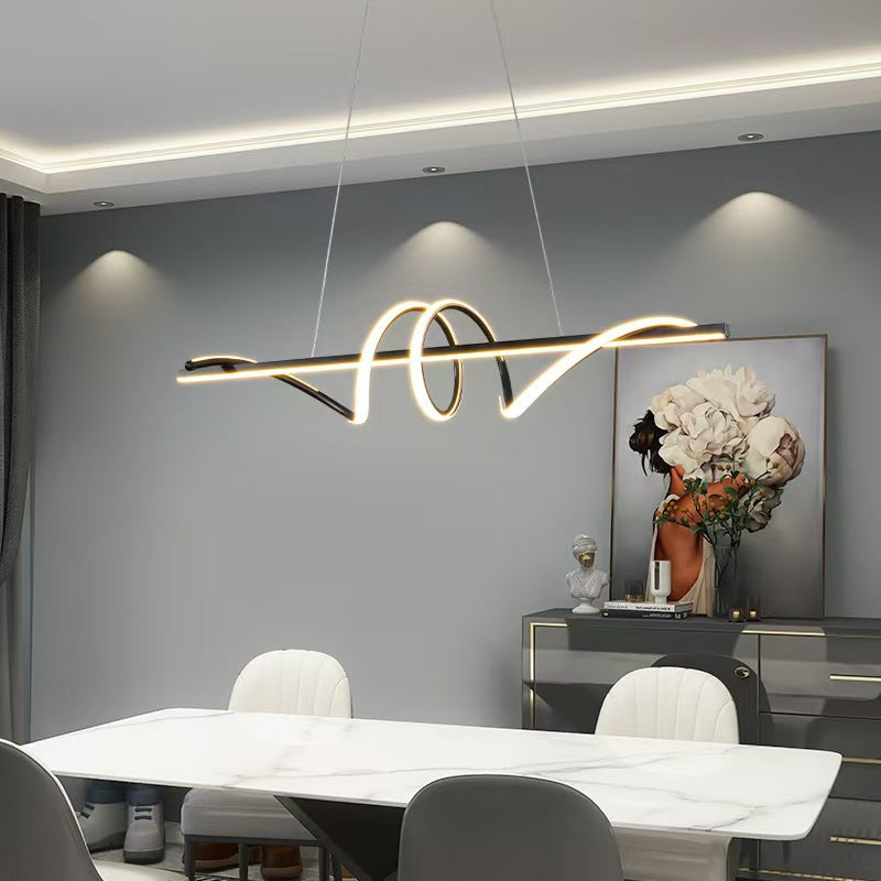 Sculptural LED Wave Linear Pendant Light with Loop Accent