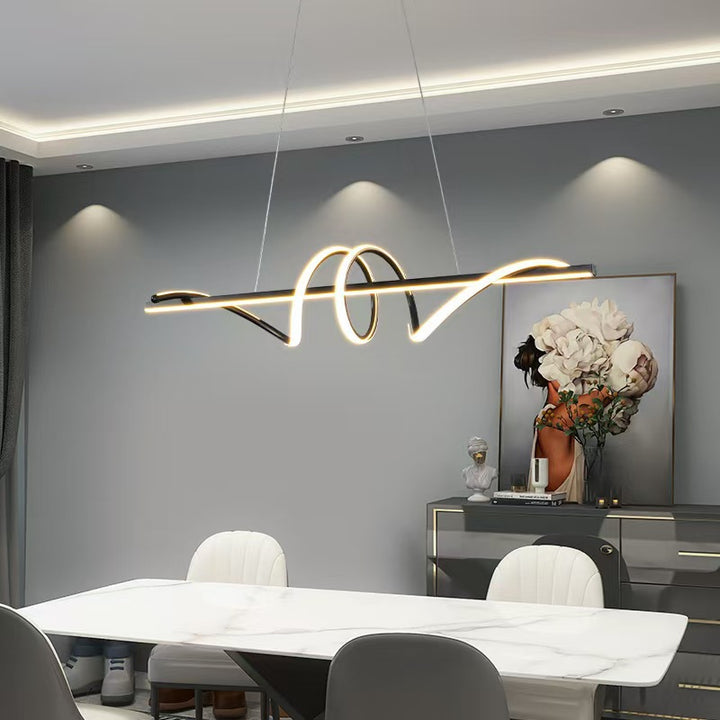 Sculptural LED Wave Linear Pendant Light with Loop Accent