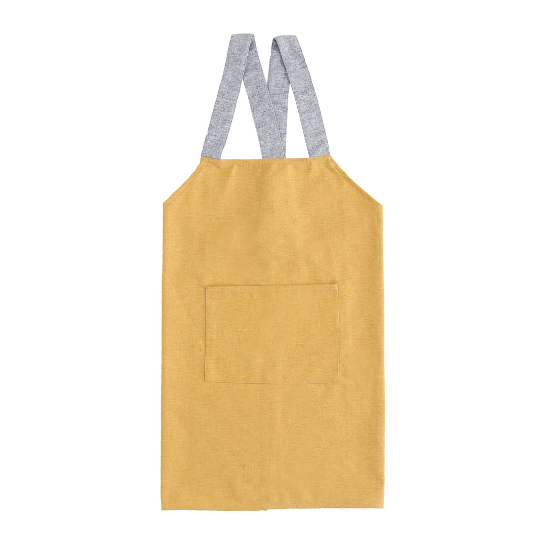 Adjustable canvas apron with wide contrast straps and applied front pocket