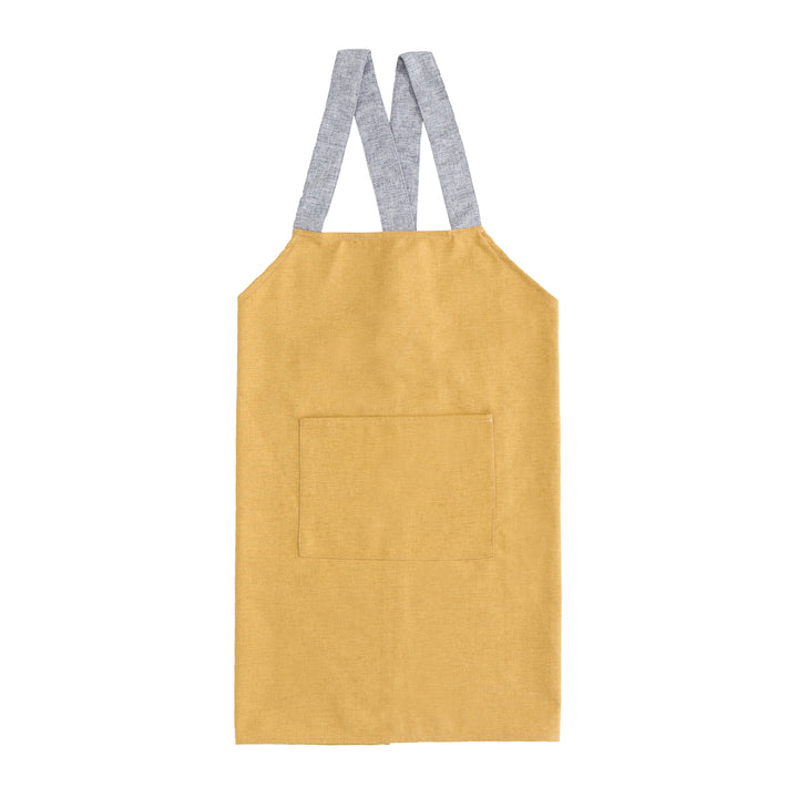 Adjustable canvas apron with wide contrast straps and applied front pocket