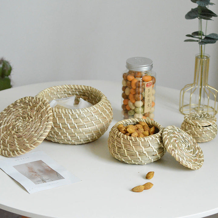 Handcrafted storage basket set made of natural rattan
