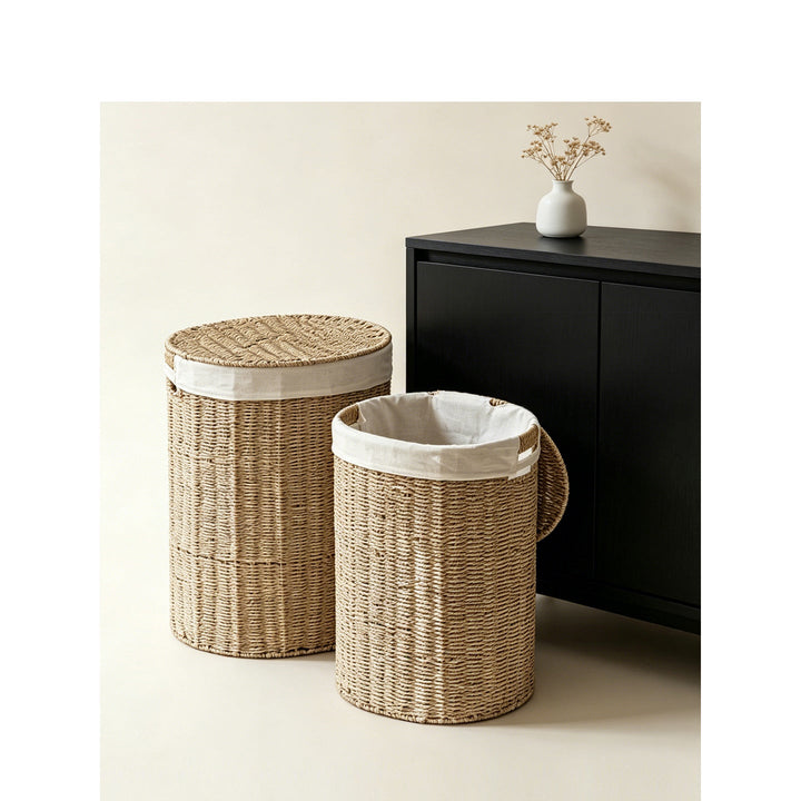 Stylish laundry basket made of natural material