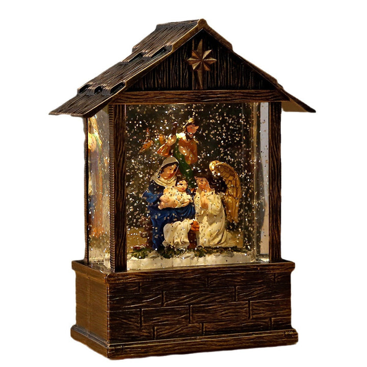 Nostalgic snow globe decoration with Santa Claus and children