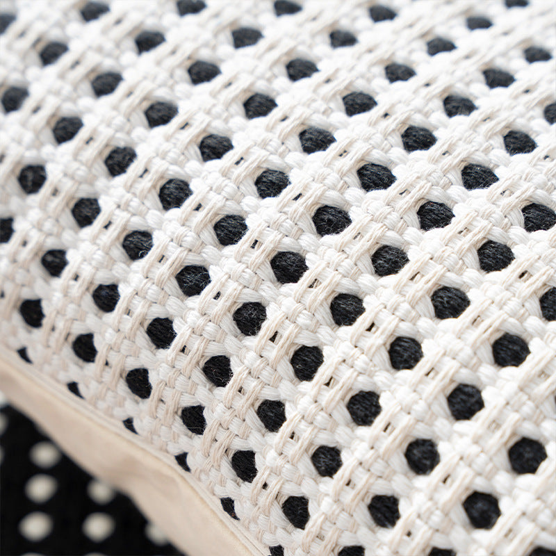 Decorative cushion cover with textured hole waffle weave structure made from cotton-linen mix