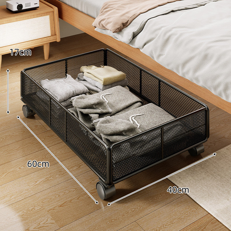 Low-Profile Rectangular Metal Mesh Under-Bed Storage Basket Organizer