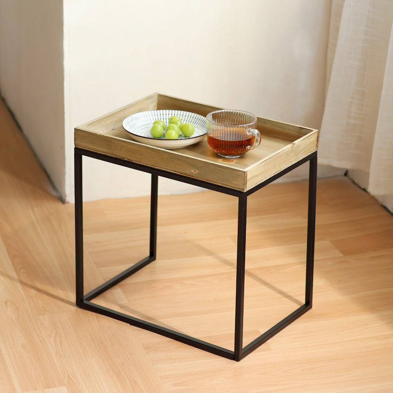 Modern side table with protected wooden tray