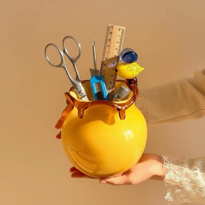Handblown Decorative Glass Honey Jar with Bee Accent