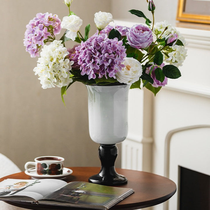 Tall Hand-Blown Fluted Glass Vase with Ruffled Rim & Rounded Pedestal Base