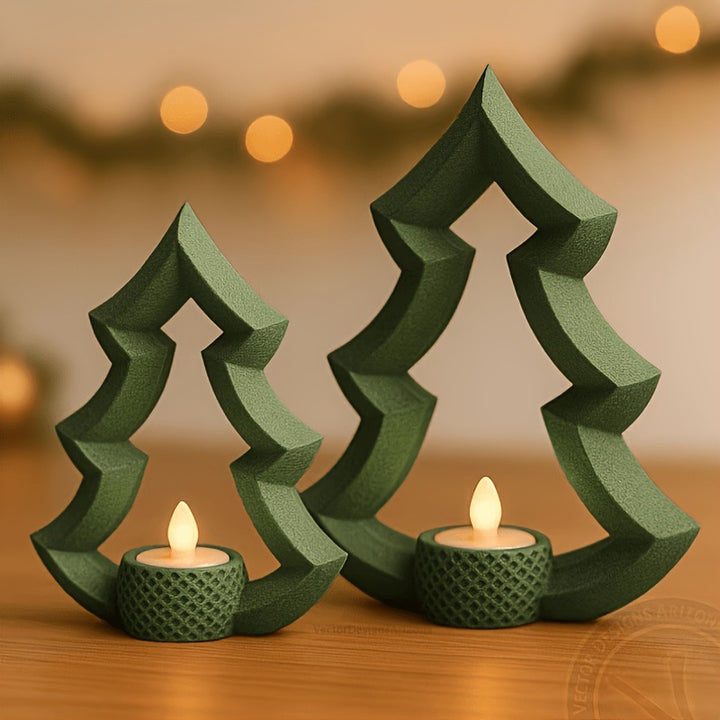 Wood carved Nordic Christmas tree tealight holder