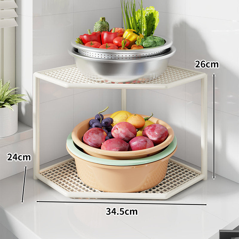 Corner Three-Tier Metal Mesh Kitchen Countertop Organizer