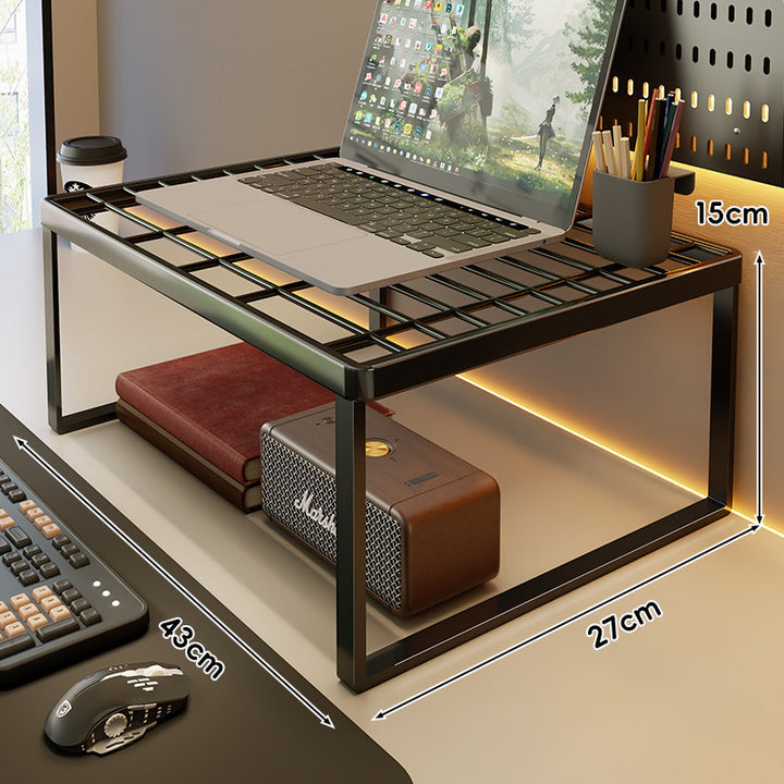 Ventilated Metal Grid Laptop & Monitor Riser with Under-Storage Shelf
