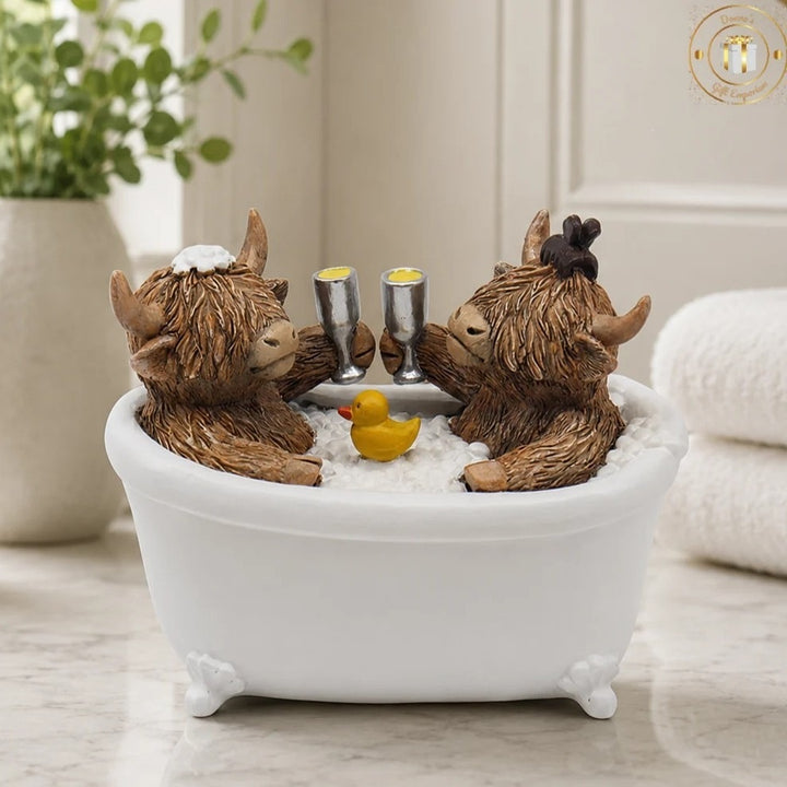 Decoration figure bathing highland cattle