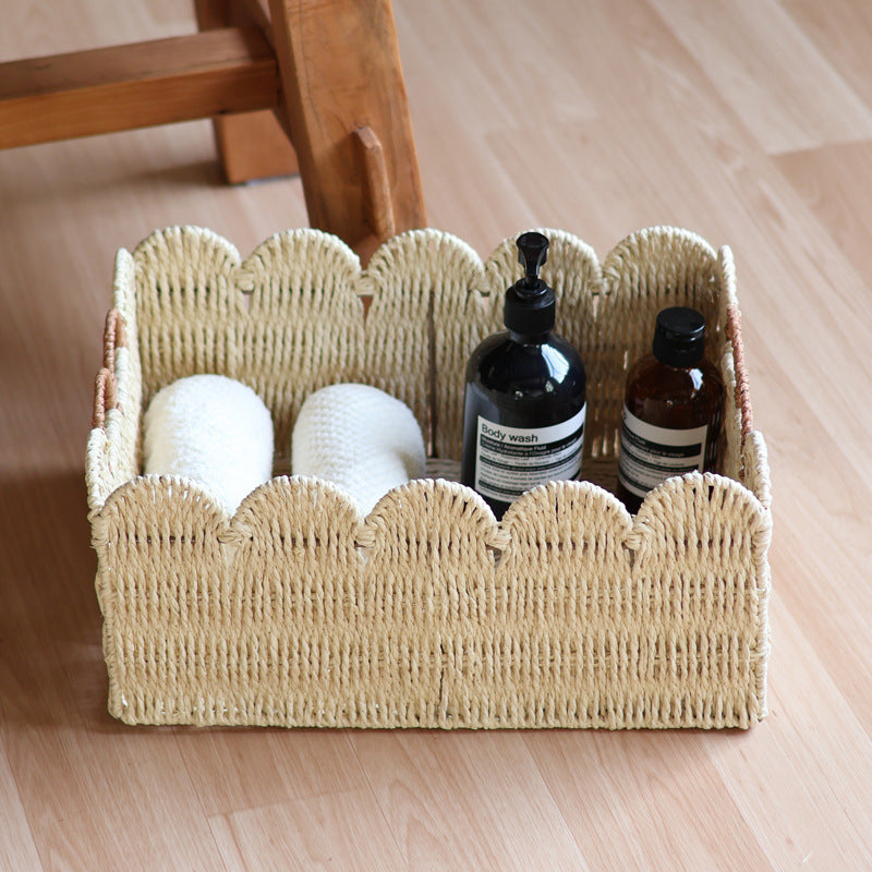 Handcrafted storage basket with wave edge