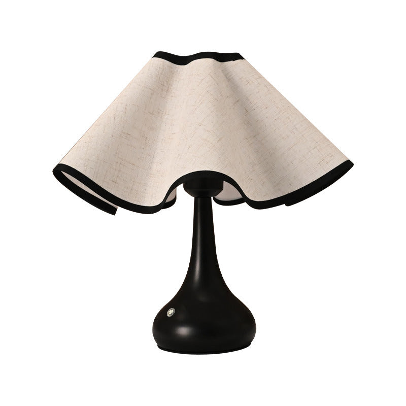 Elegant ruffled fabric shade nightstand lamp