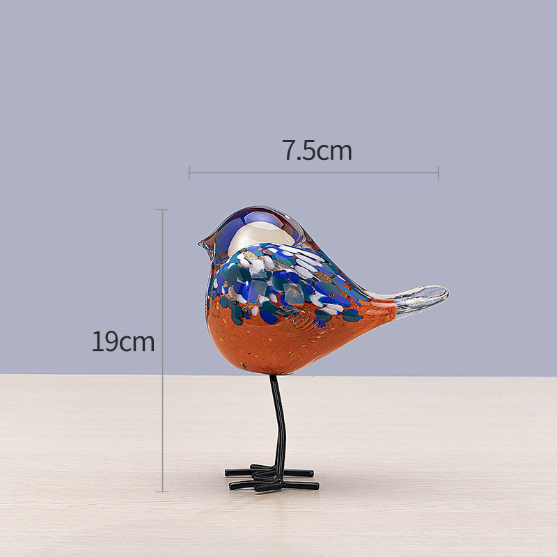 Hand-Blown Art Glass Standing Bird Sculpture on Metal Legs