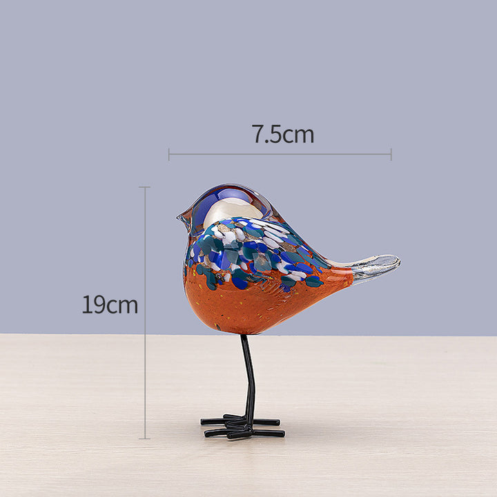Hand-Blown Art Glass Standing Bird Sculpture on Metal Legs