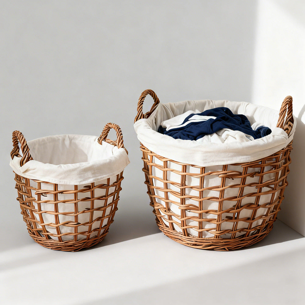 Handcrafted storage basket with cotton lining