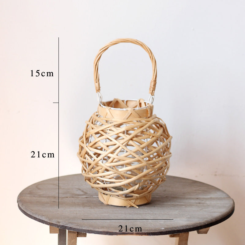 Decorative lantern made of woven natural material