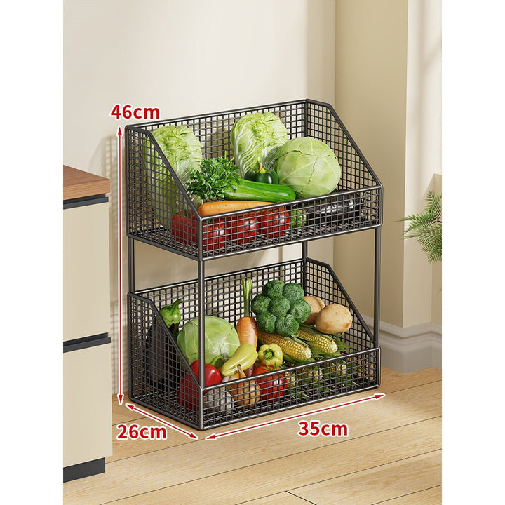 Two-Tier Mesh Rolling Kitchen Produce Storage Cart